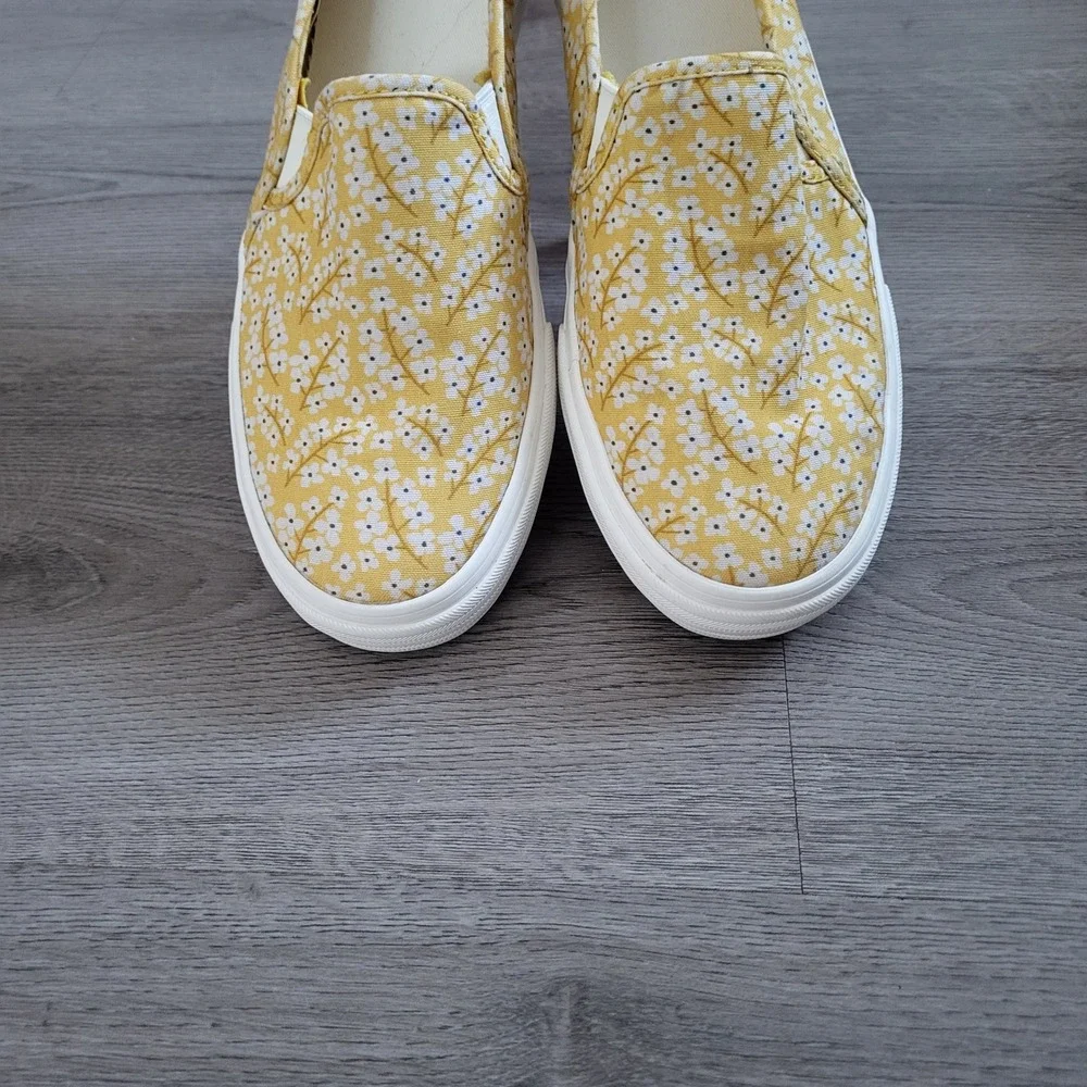 Keds Double Decker Yellow Floral Canvas Slip On Sneakers Softerra Womens 8.5